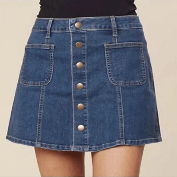 Altar’d State Denim Mini Skirt | Button Front | Size Small - Picture 4 of 7